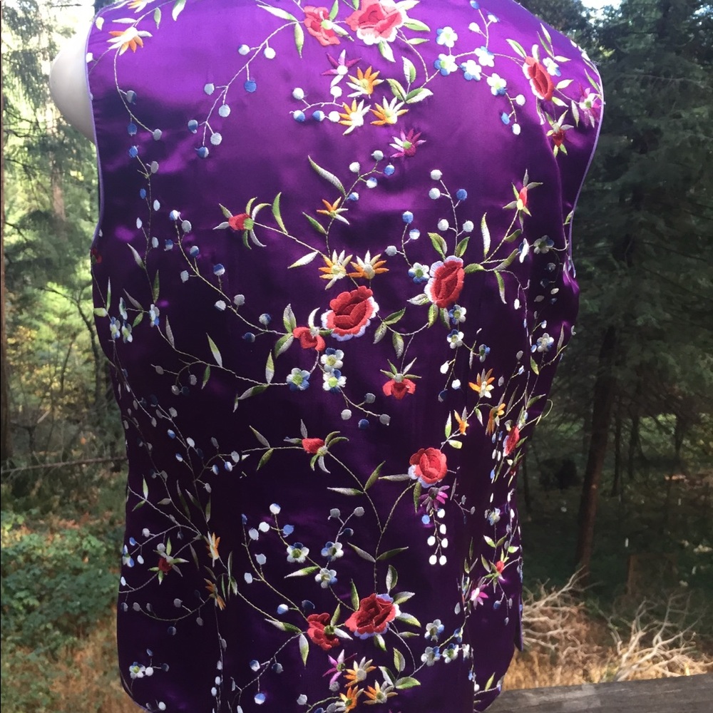 Classic mandarin style floral print purple, floral vintage vest free shipping - Picture 8 of 12